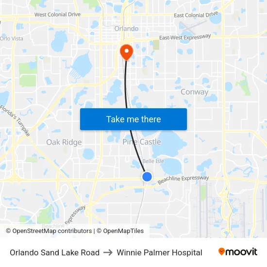 Orlando Sand Lake Road to Winnie Palmer Hospital map