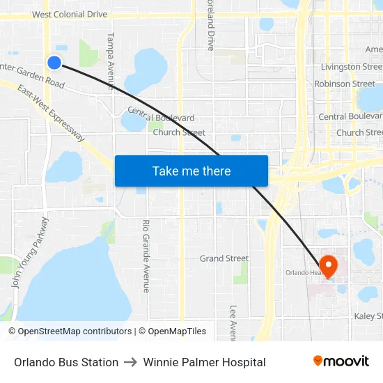 Orlando Bus Station to Winnie Palmer Hospital map