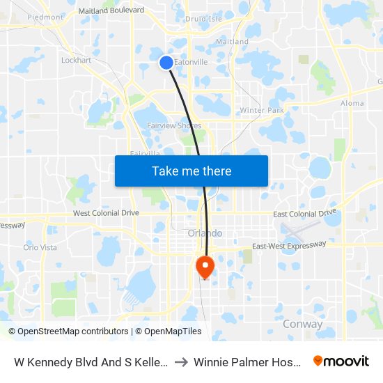 W Kennedy Blvd And S Keller Rd to Winnie Palmer Hospital map