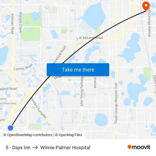 5 - Days Inn to Winnie Palmer Hospital map