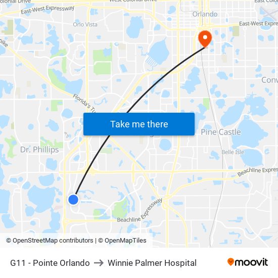 G11 - Pointe Orlando to Winnie Palmer Hospital map