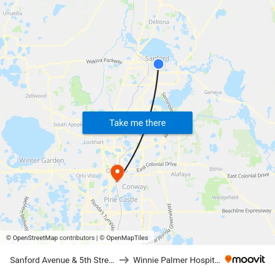 Sanford Avenue & 5th Street to Winnie Palmer Hospital map