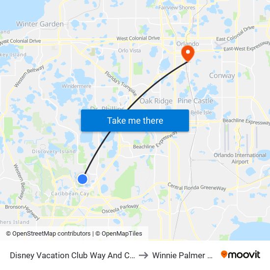 Disney Vacation Club Way And Community Dr to Winnie Palmer Hospital map