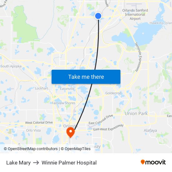 Lake Mary to Winnie Palmer Hospital map