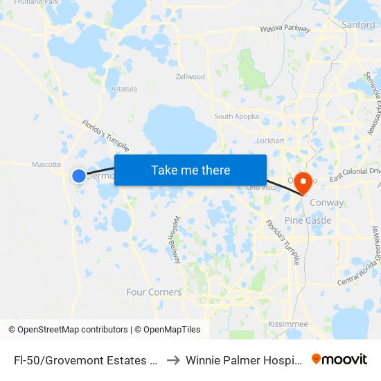 Fl-50/Grovemont Estates Rd to Winnie Palmer Hospital map