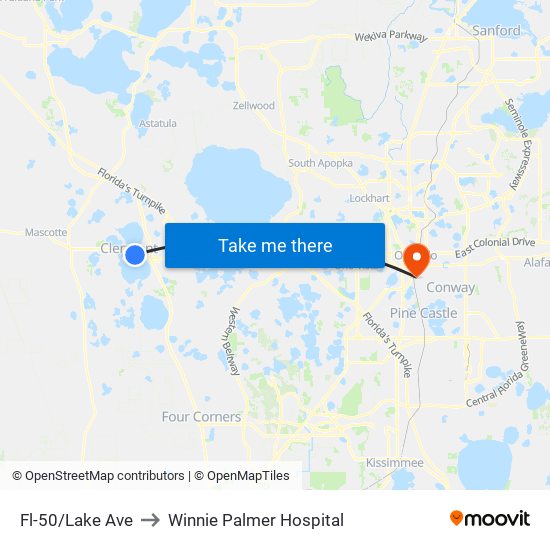 Fl-50/Lake Ave to Winnie Palmer Hospital map