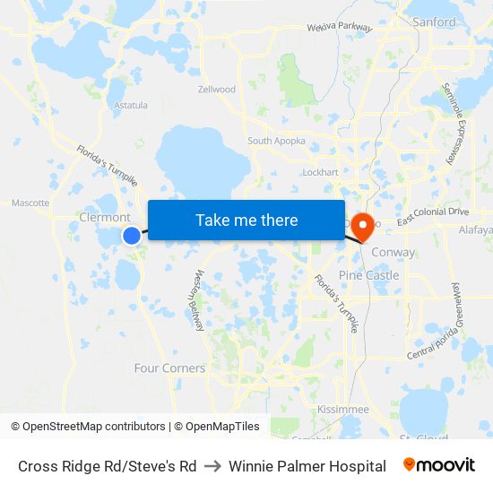 Cross Ridge Rd/Steve's Rd to Winnie Palmer Hospital map