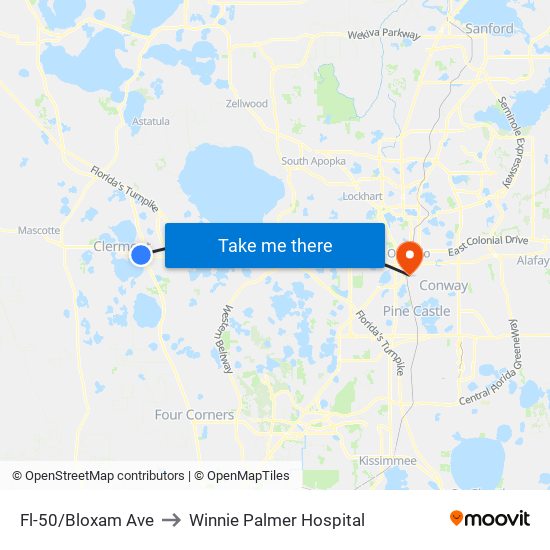 Fl-50/Bloxam Ave to Winnie Palmer Hospital map