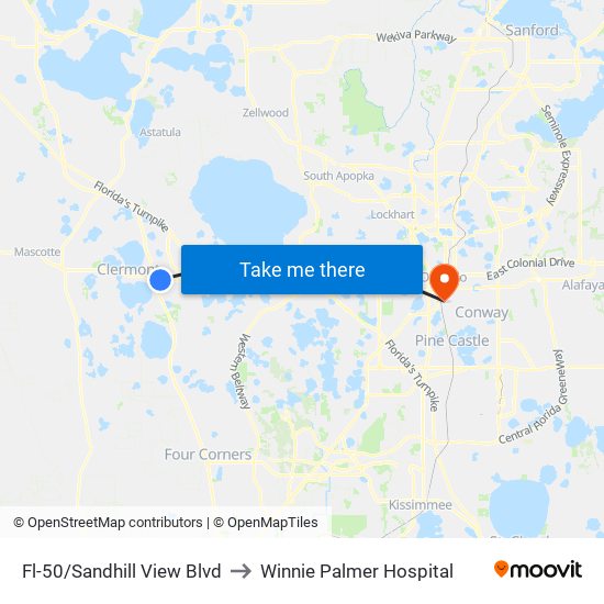 Fl-50/Sandhill View Blvd to Winnie Palmer Hospital map