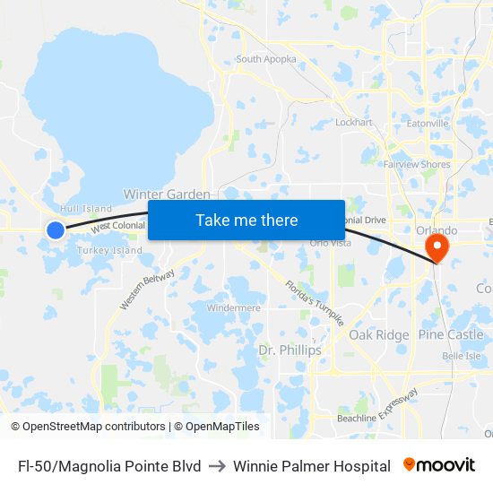 Fl-50/Magnolia Pointe Blvd to Winnie Palmer Hospital map