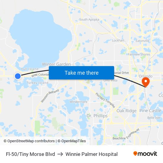 Fl-50/Tiny Morse Blvd to Winnie Palmer Hospital map