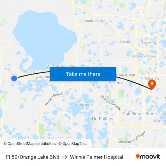 Fl-50/Orange Lake Blvd to Winnie Palmer Hospital map