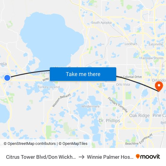 Citrus Tower Blvd/Don Wickham Dr to Winnie Palmer Hospital map