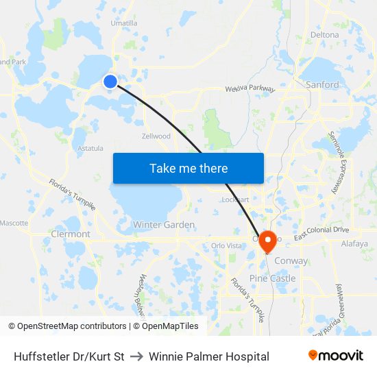 Huffstetler Dr/Kurt St to Winnie Palmer Hospital map