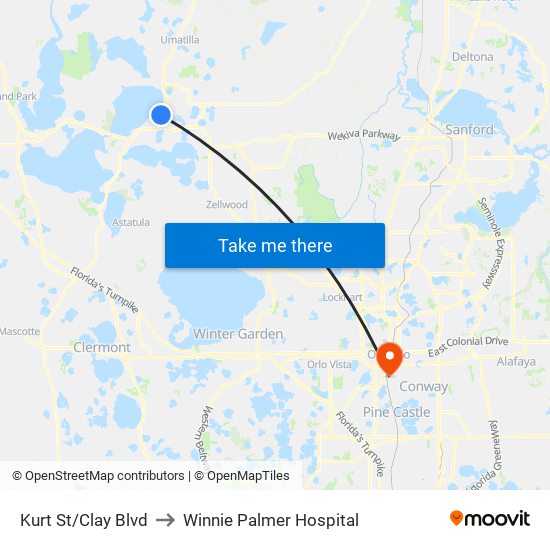 Kurt St/Clay Blvd to Winnie Palmer Hospital map