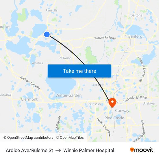 Ardice Ave/Ruleme St to Winnie Palmer Hospital map