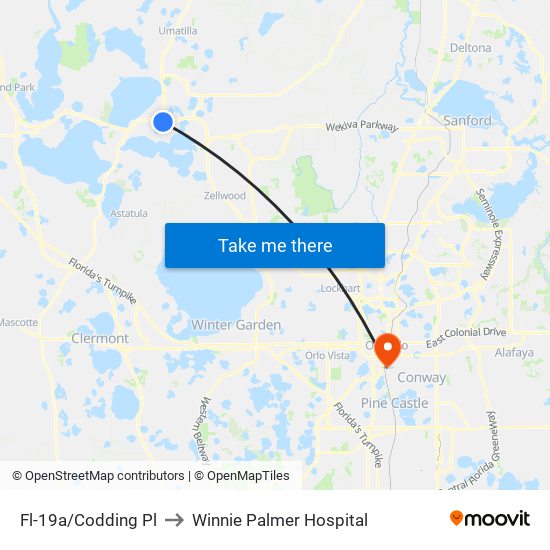 Fl-19a/Codding Pl to Winnie Palmer Hospital map