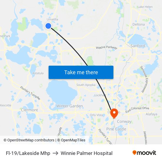 Fl-19/Lakeside Mhp to Winnie Palmer Hospital map