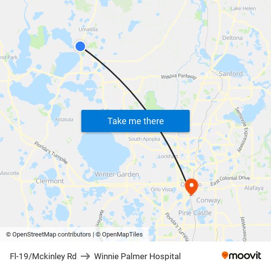 Fl-19/Mckinley Rd to Winnie Palmer Hospital map