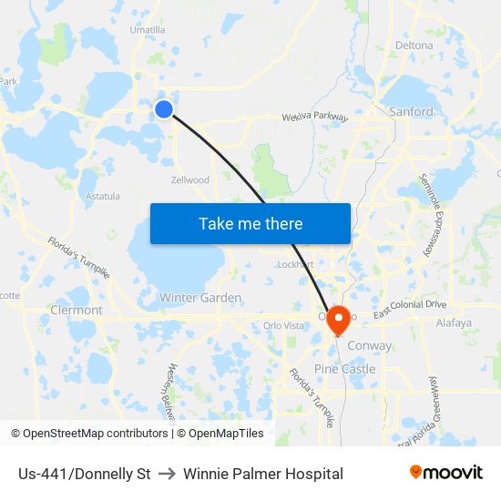 Us-441/Donnelly St to Winnie Palmer Hospital map