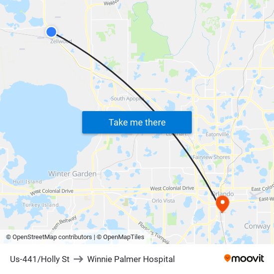 Us-441/Holly St to Winnie Palmer Hospital map