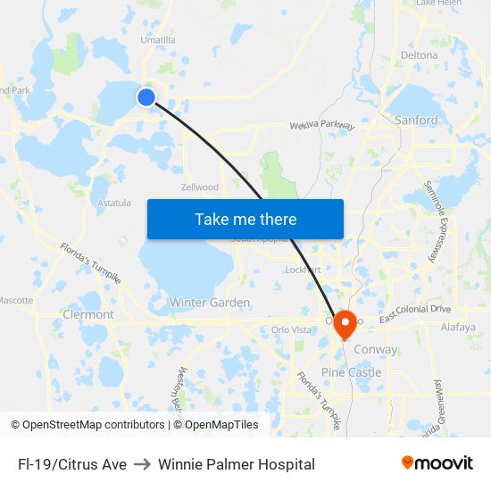 Fl-19/Citrus Ave to Winnie Palmer Hospital map