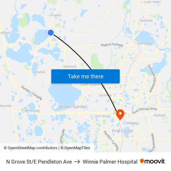 N Grove St/E Pendleton Ave to Winnie Palmer Hospital map