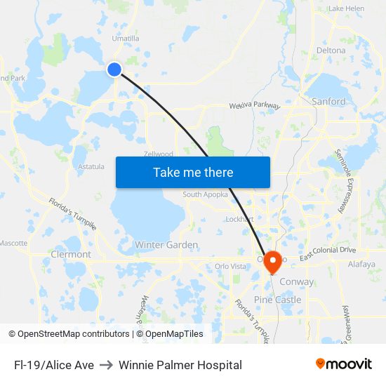 Fl-19/Alice Ave to Winnie Palmer Hospital map