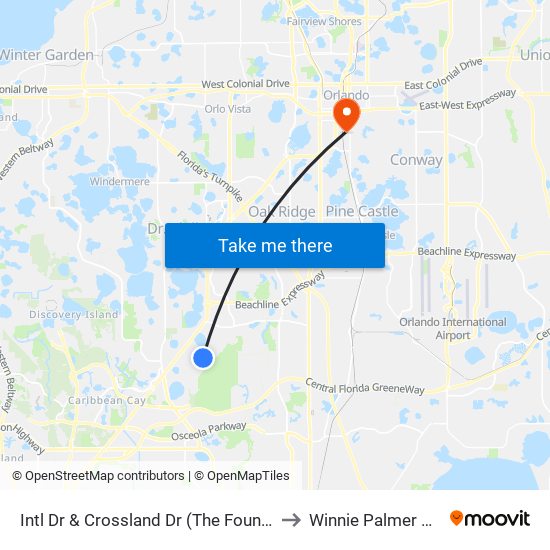 Intl Dr & Crossland Dr (The Fountains Resort) to Winnie Palmer Hospital map