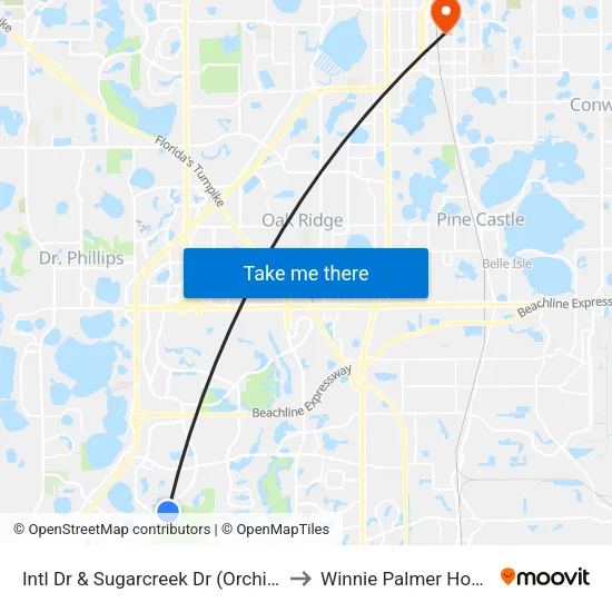 Intl Dr & Sugarcreek Dr (Orchid Bay) to Winnie Palmer Hospital map