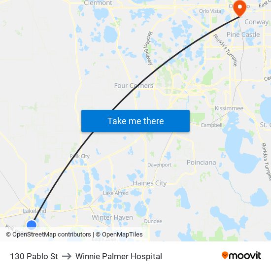 130 Pablo St to Winnie Palmer Hospital map
