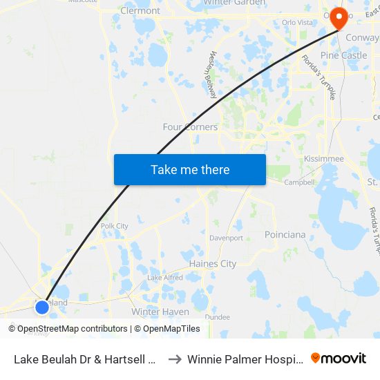 Lake Beulah Dr & Hartsell Ave to Winnie Palmer Hospital map