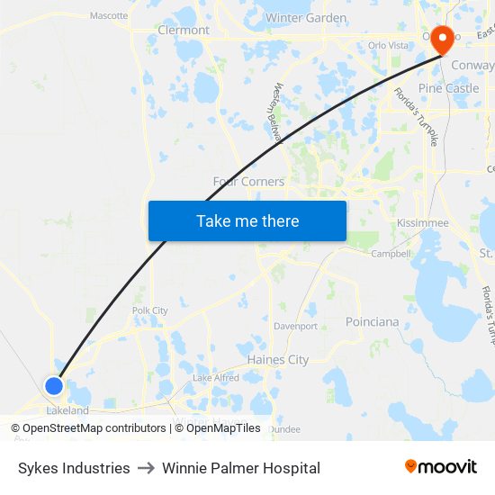 Sykes Industries to Winnie Palmer Hospital map