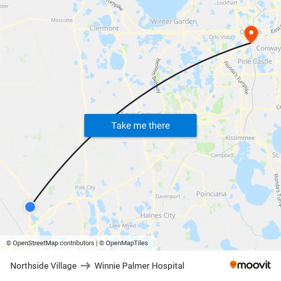 Northside Village to Winnie Palmer Hospital map