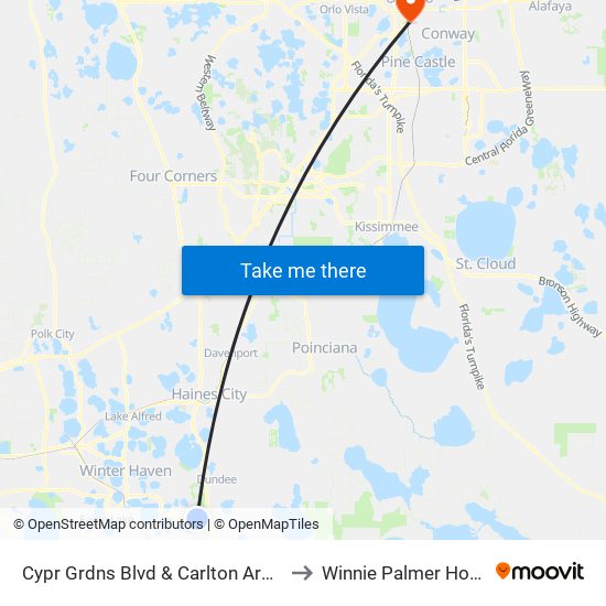 Cypr Grdns Blvd & Carlton Arms Blvd to Winnie Palmer Hospital map