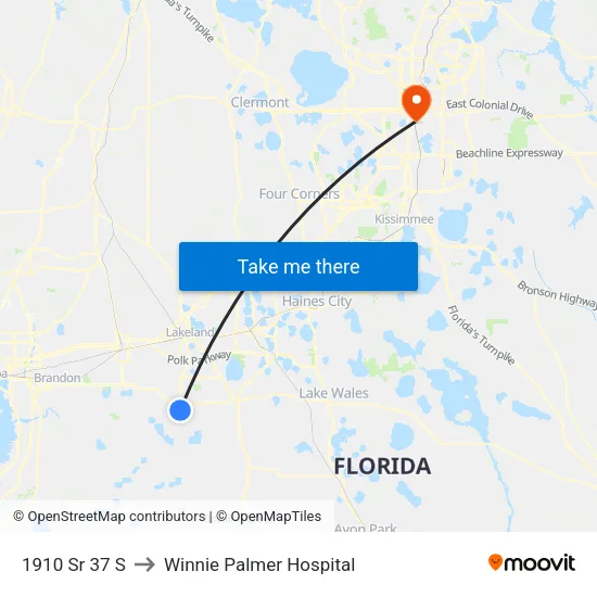 1910 Sr 37 S to Winnie Palmer Hospital map