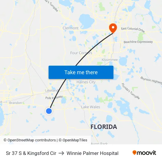 Sr 37 S & Kingsford Cir to Winnie Palmer Hospital map