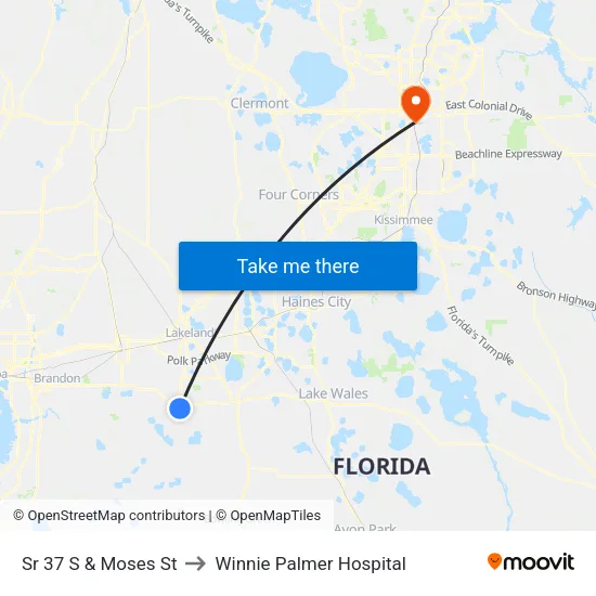 Sr 37 S & Moses St to Winnie Palmer Hospital map