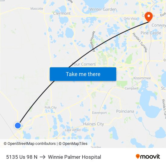 5135 Us 98 N to Winnie Palmer Hospital map