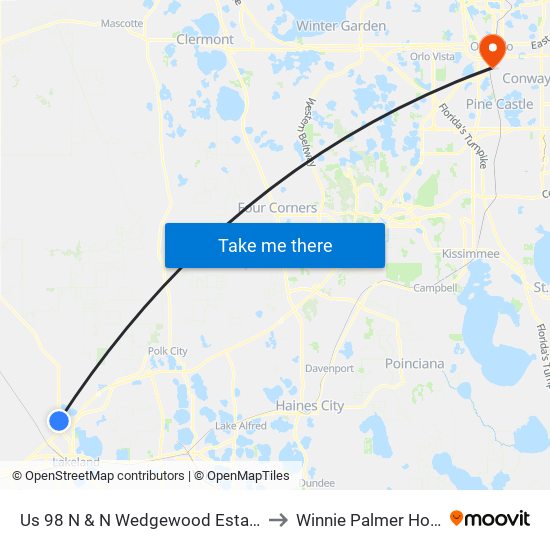 Us 98 N & N Wedgewood Estates Blvd to Winnie Palmer Hospital map