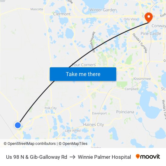 Us 98 N & Gib-Galloway Rd to Winnie Palmer Hospital map