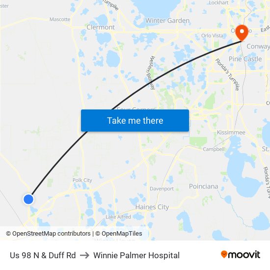 Us 98 N & Duff Rd to Winnie Palmer Hospital map