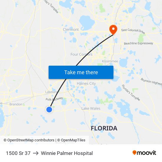 1500 Sr 37 to Winnie Palmer Hospital map