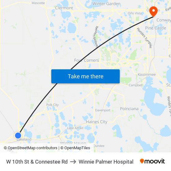 W 10th St & Connestee Rd to Winnie Palmer Hospital map