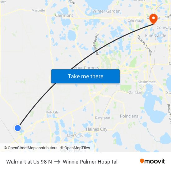 Walmart at Us 98 N to Winnie Palmer Hospital map