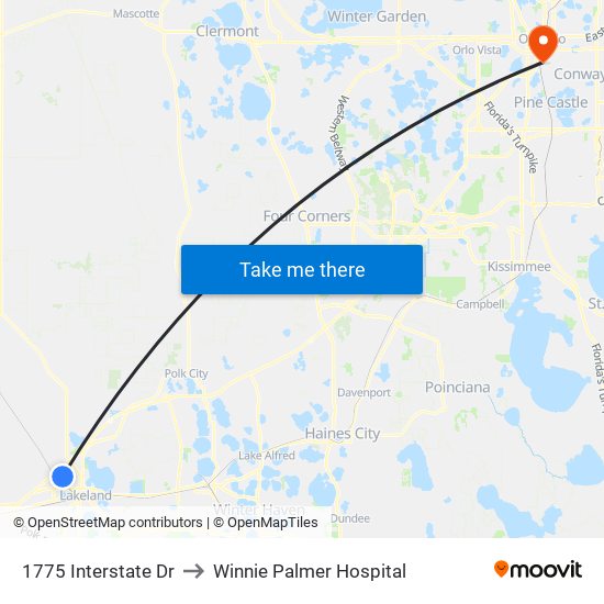 1775 Interstate Dr to Winnie Palmer Hospital map