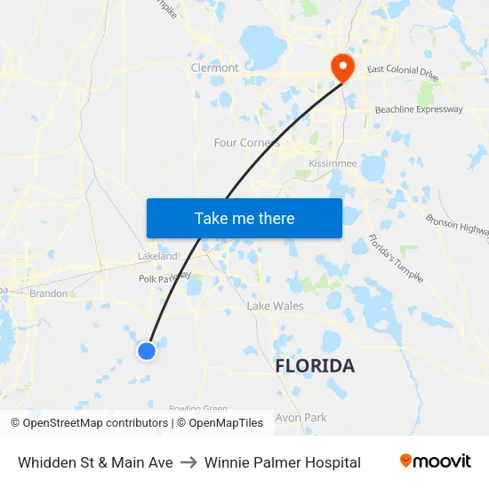 Whidden St & Main Ave to Winnie Palmer Hospital map
