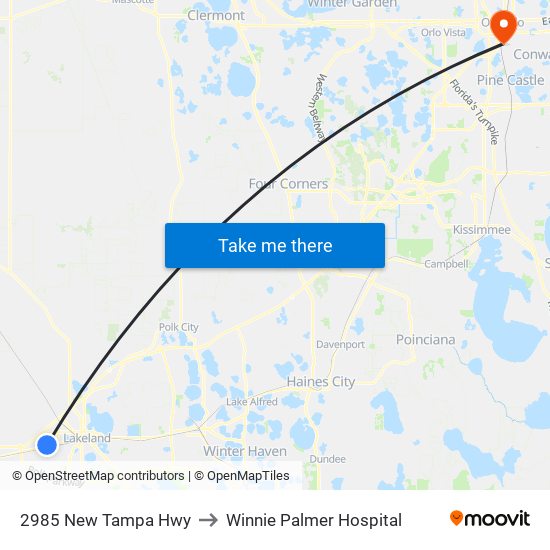 2985 New Tampa Hwy to Winnie Palmer Hospital map