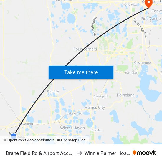 Drane Field Rd & Airport Access Rd to Winnie Palmer Hospital map