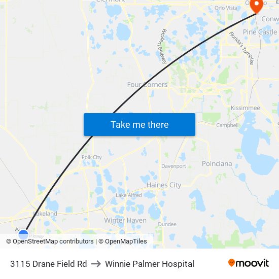 3115 Drane Field Rd to Winnie Palmer Hospital map